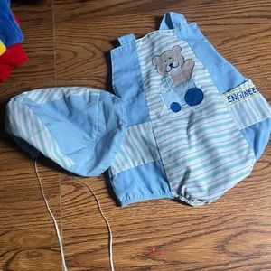 3-6 month engineer bear bubble romper with hat
